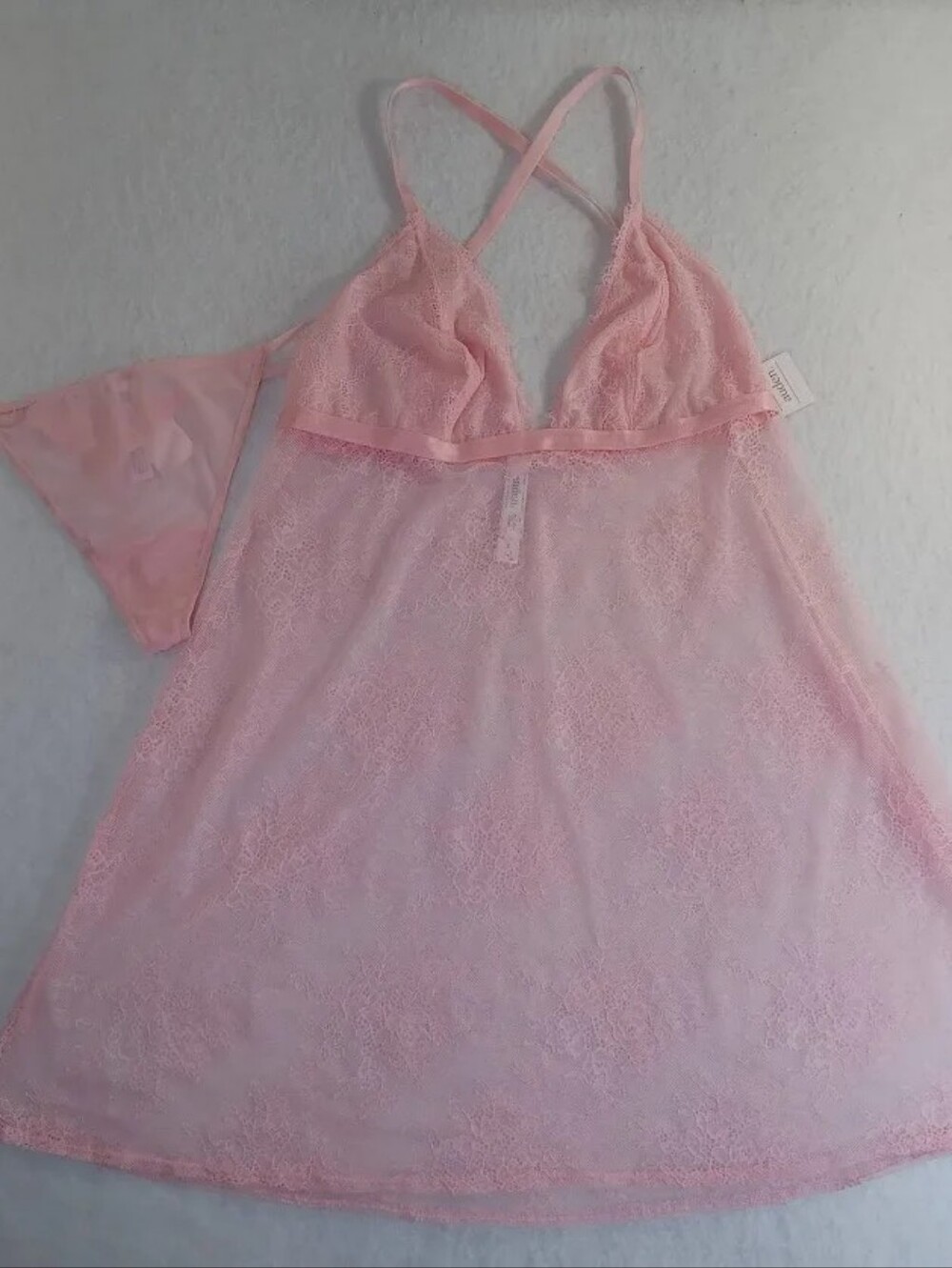 Auden Intimates Women's Pink Lace Mesh Babydoll & Thong Set